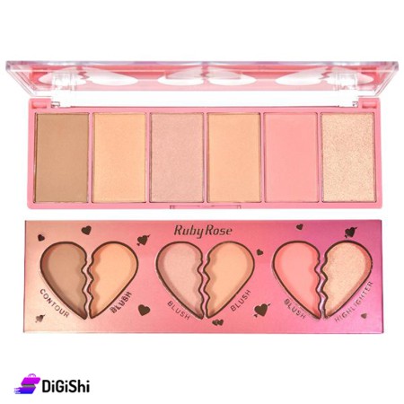 مجموعة هايلايتر وكونتور وحمرة خدود Ruby Rose Face Kid Heart HB 7520