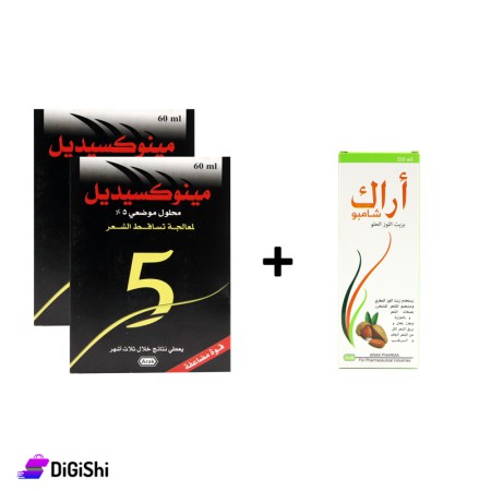 Arak 2 Pieces Minoxidil 5% Topical Solution For Hair Regrowth Treatment With Sweet Almond Shampoo