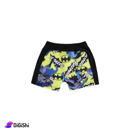 Polyester Swim Shorts With Batman Drawing - Black