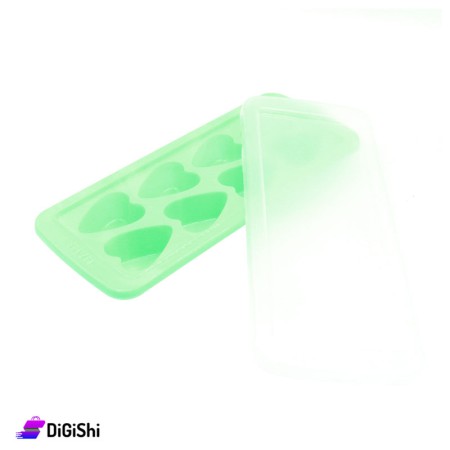 Hearts Shape Plastic Ice Cube Tray With Cover 8 Ice Piece - Green