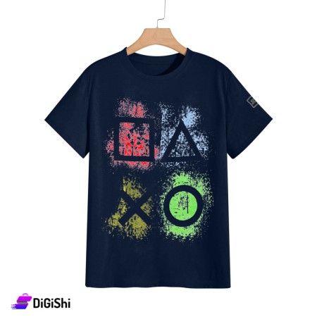 STARTER Men's Cotton T-Shirt With Colorful Shapes - Dark Blue