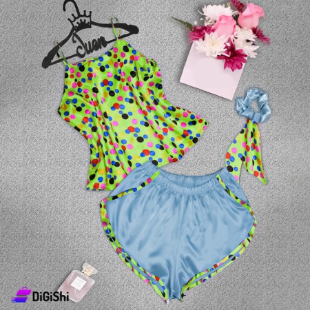Women's Satin Pajamas Circle Drawing - Green and cyan