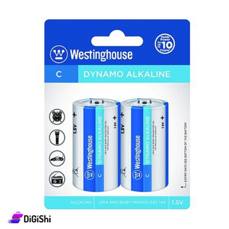 زوج بطاريات دينامو ألكالاين مقاس وسط C 1.5 فولت - Westinghouse LR14