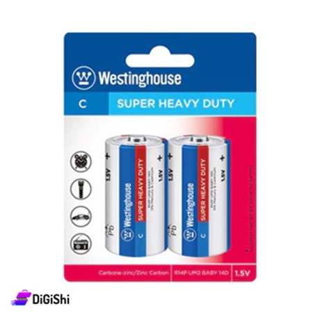 زوج بطاريات قياس وسط C Super Heavy Duty R14P Westinghouse