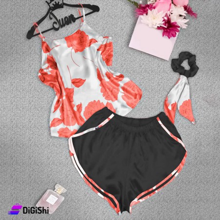 Women's Satin Pajamas Roses Drawing - Orange and black