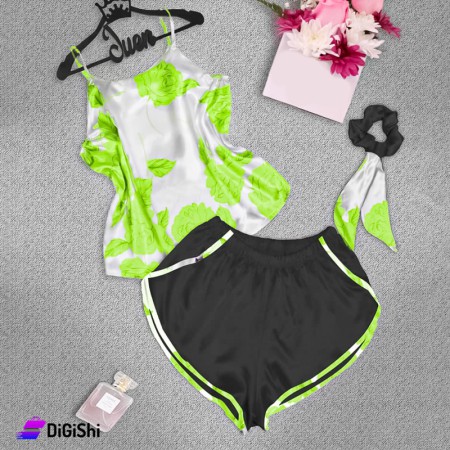 Women's Satin Pajamas Roses Drawing - Green