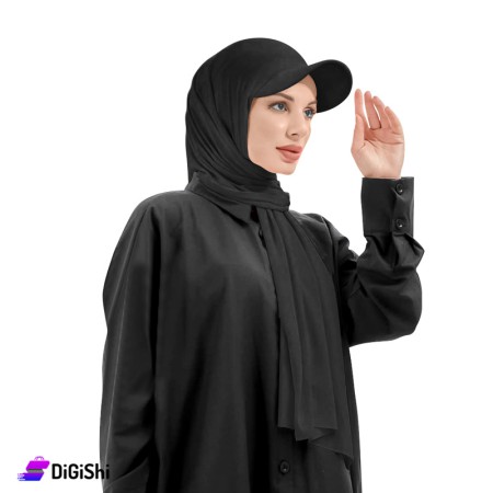 Women's Poplin Hijab with Hat - Black
