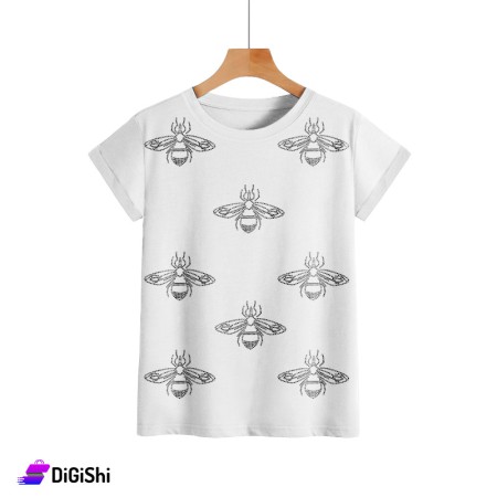 Women's Cotton T-Shirt Bees Print- White