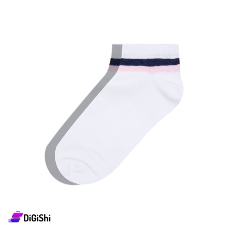 ZOX Cotton Short Women's Socks With Stripes at the Ankle- White