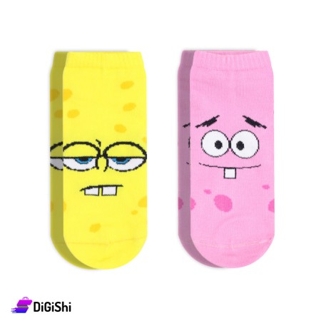 ZOX Set Of Cotton Short Women's Socks Spongebob And Patrick  - Yellow And Pink