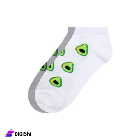 ZOX Cotton Short Women's Socks With Avocado Drawing - White
