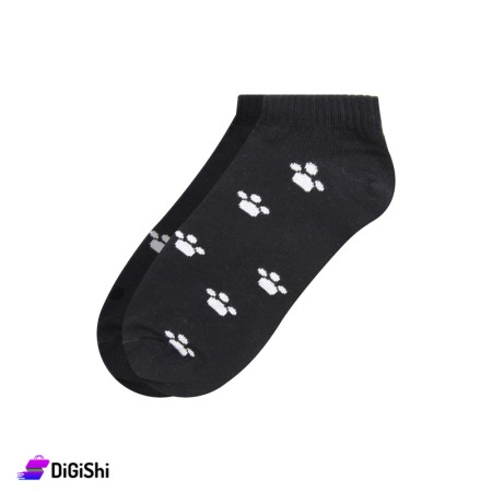 ZOX Cotton Short Women's Socks With the Cat's Hand Drawings - Black