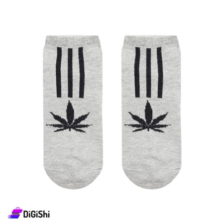 ZOX Cotton Short Men's Socks Leaf Drawings - Gray