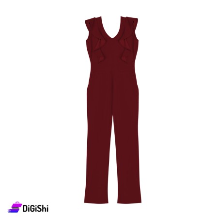 FREE GIRL Women's Ruffle Sleeve Jumpsuit - True Red