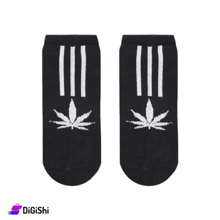 ZOX Cotton Short Men's Socks Leaf Drawings - Black