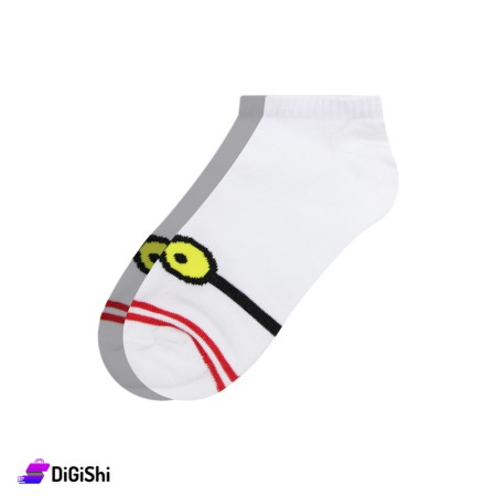 ZOX Cotton Short Women's Socks Glasses Drawings - White