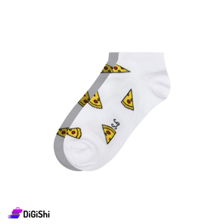 ZOX Cotton Short Kids Socks Pizza Cutter Drawings - White