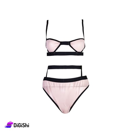 Leather & Rubber Lingerie Set - Pink