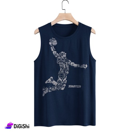 STARTER Men's Cotton Round Neck Tank Top - Dark blue