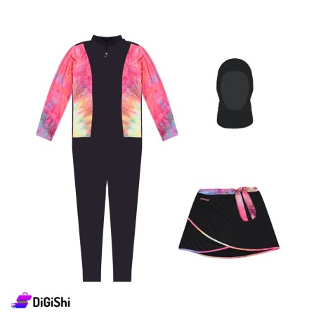 بوركيني نسائي أفارول وتنورة بوليستر STARTER - أسود وزهر