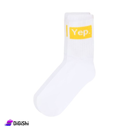 ZOX Cotton Long Women's Socks - White & Yellow