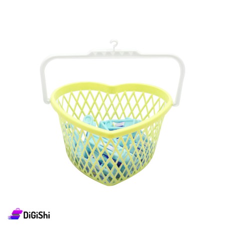 Clothespin Set With Basket In The Shape Of A Heart - Yellow