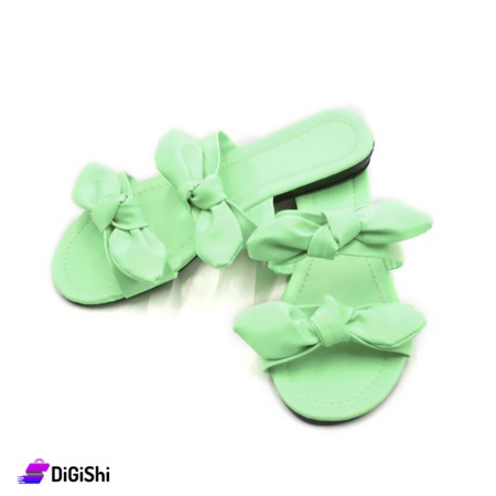 Women's Summer Leather Slippers - Light Green