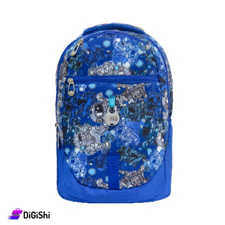 LEXI Three Layers Fabric Backpack With Space Graphics - Indigo