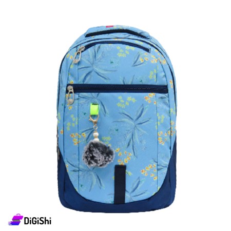 LEXI Three Layers Floral Fabric Backpack With Wheels - Blue