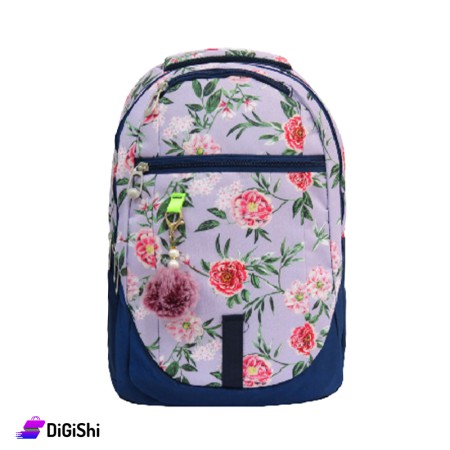 LEXI Three Layers Floral Fabric Backpack With Wheels - Dark Blue