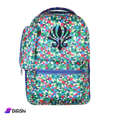 Lily Zak Two Layers Fabric Backpack With a Pencil Case  - Dark Green and Blue