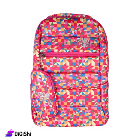 Lily Zak Two Layers Fabric Backpack With a Pencil Case  - Pink and Orange