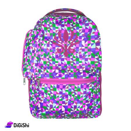 Lily Zak Two Layers Fabric Backpack With a Pencil Case  - Deep Pink and Blue