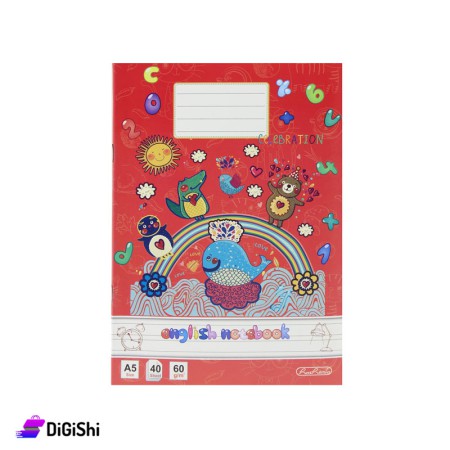 School English Notebook 40 Pages Whale Print Al-Hashmeya - Red