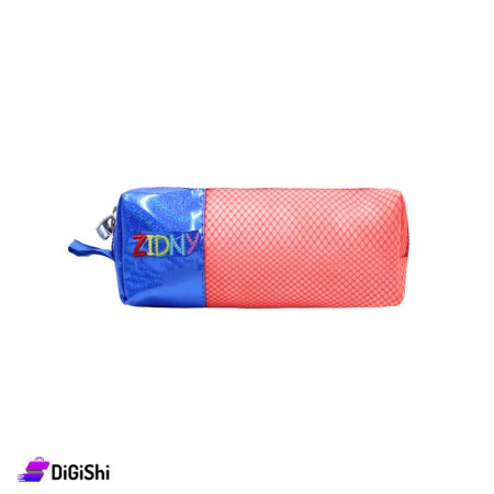 ZIDNY School Glittery Tarpaulin Mesh Pencil Case - Neon And Blue