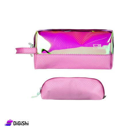 Lexi School Tarpaulin Mesh Pencil Case Set 2pcs - Pink