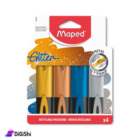 Maped Glitter Metal Highlighter Pens - 4 Pieces