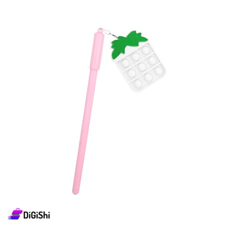 قلم حبر أزرق مع Pop it أناناس - أبيض