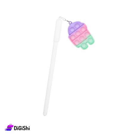 قلم حبر أزرق مع Pop it دب - أبيض