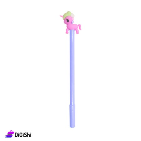 Blue Ink Pen With Unicorn Head - Purple