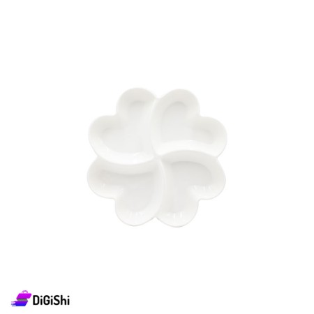 Small Plastic Serving Dish Four Section Heart Shaped White