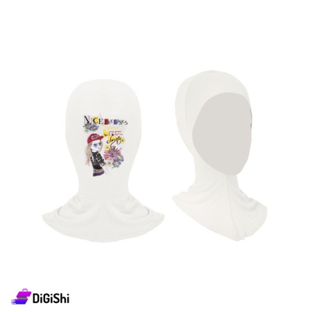 Hijab Two Pieces For Girls With Girl drawing - White