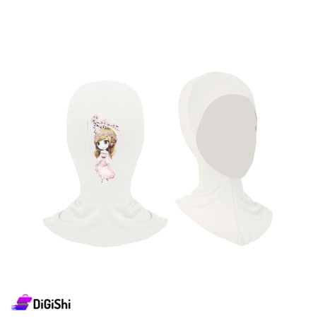 Hijab Two Pieces For Girls With Little Girl drawing - White