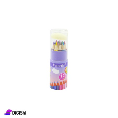 V needs Set Of Short Color Pencils 12 Pcs - Purple Case