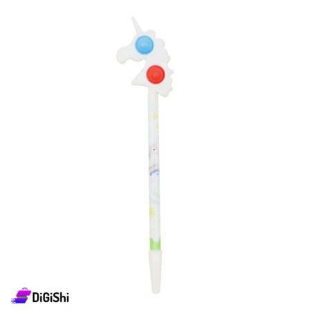 Blue Ink Pen With Unicorn Pop it Head - White