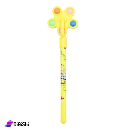 Blue Ink Pen With Spinner Pop it Head - Yellow