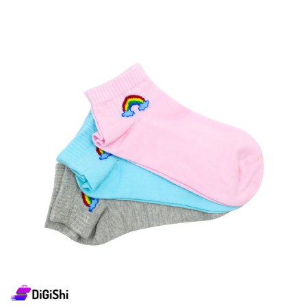 Al Samah Set Of Girl's Short Socks With Rainbow Drawing - Group 1