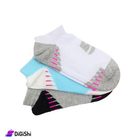 Al Samah Set of Girls Cotton Short Socks (gray, blue and white)