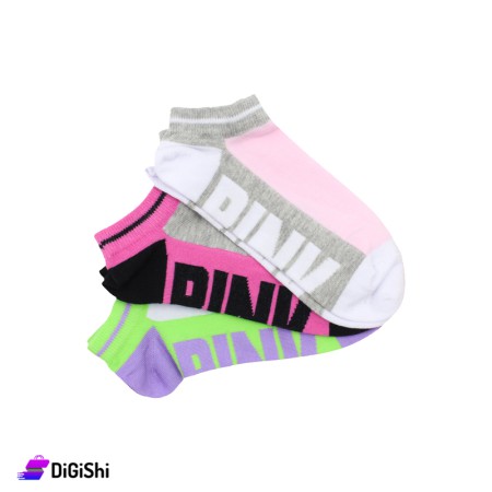 Al Samah Set of Girls Short Socks with PINK Writing - Group 1