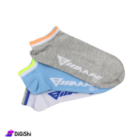 Al Samah Cotton Men Short Socks Set (gray, blue and white)